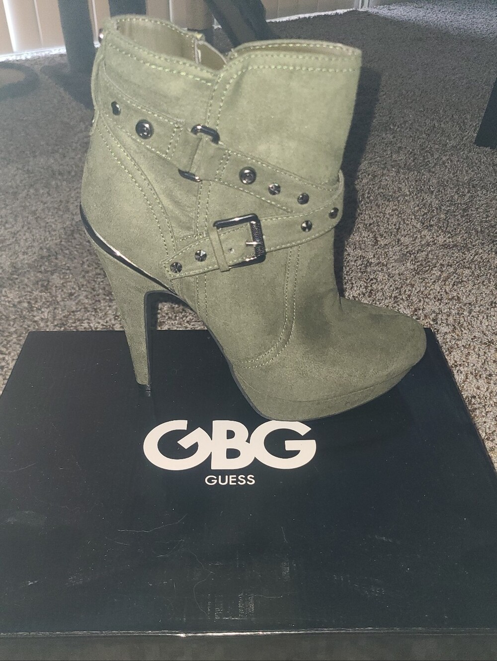Guess Olive Suede Studded Platform Ankle Booties
